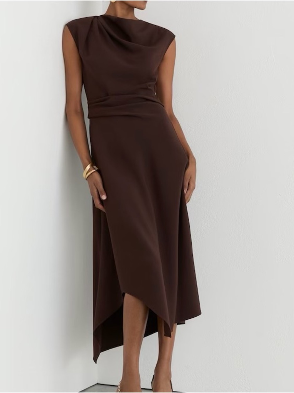 NWT Reiss Camilla Gathered-Detail Draped Midi Dress in Grape Burgundy